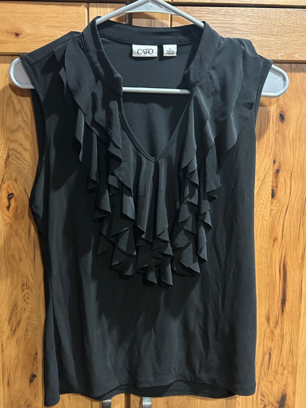 Cato Black Sleeveless Ruffle V-Neck Camisole